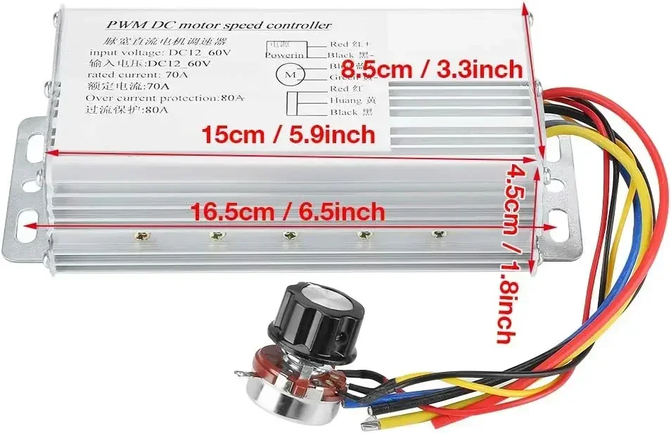 10V-60V 70A DC PWM Motor Speed Controller 4000w 12V 24V 36V 48V High Power Metal Speed Adjustable Driver Control Switch