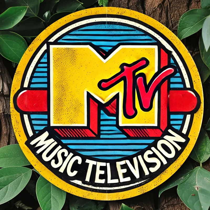 1 Stück Vintage-inspiriertes MTV 20,32 x 20,32 cm großes Aluminium-Wandkunstschild – Retro-Musik-Fernsehdesign mit auffälligem „M“-Logo |   Langlebig, einfach