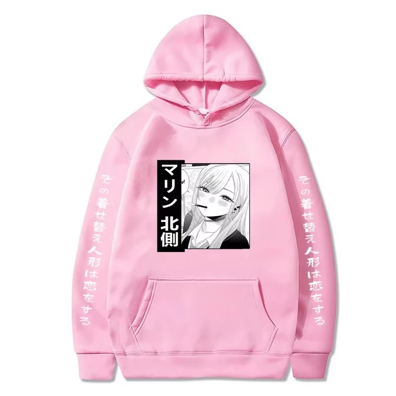 Anime My Dress‑Up Darling Kitagawa Marin Pattern Print Men Autumn Winter Hooded Sweatshirt Unisex Casual Streetwear Pullover Top