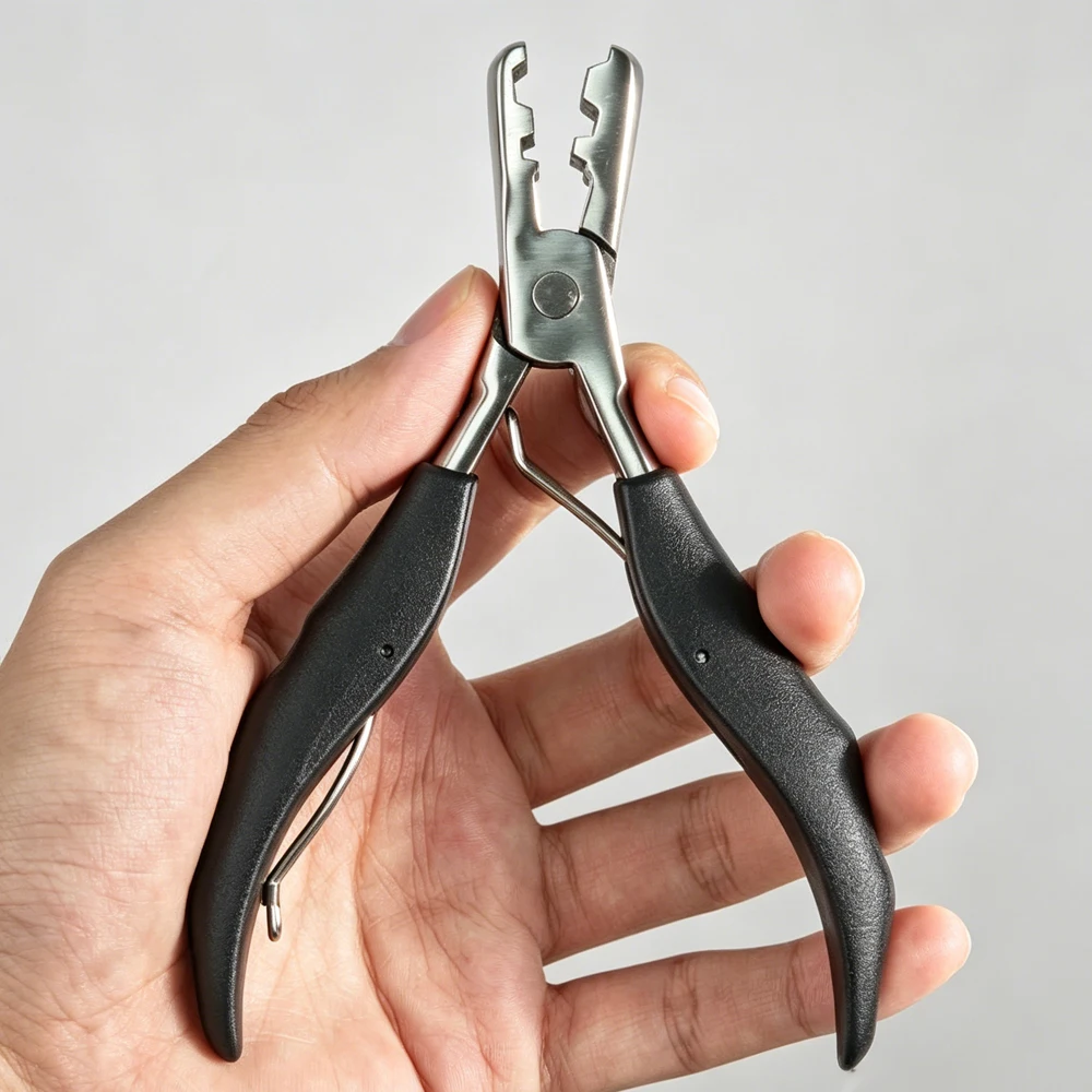 1Pc/2Pcs Black Handle Flat Shape Plier with Small Grooves Pre-Bonded Hair Extension Clamp wig hair extension pliers