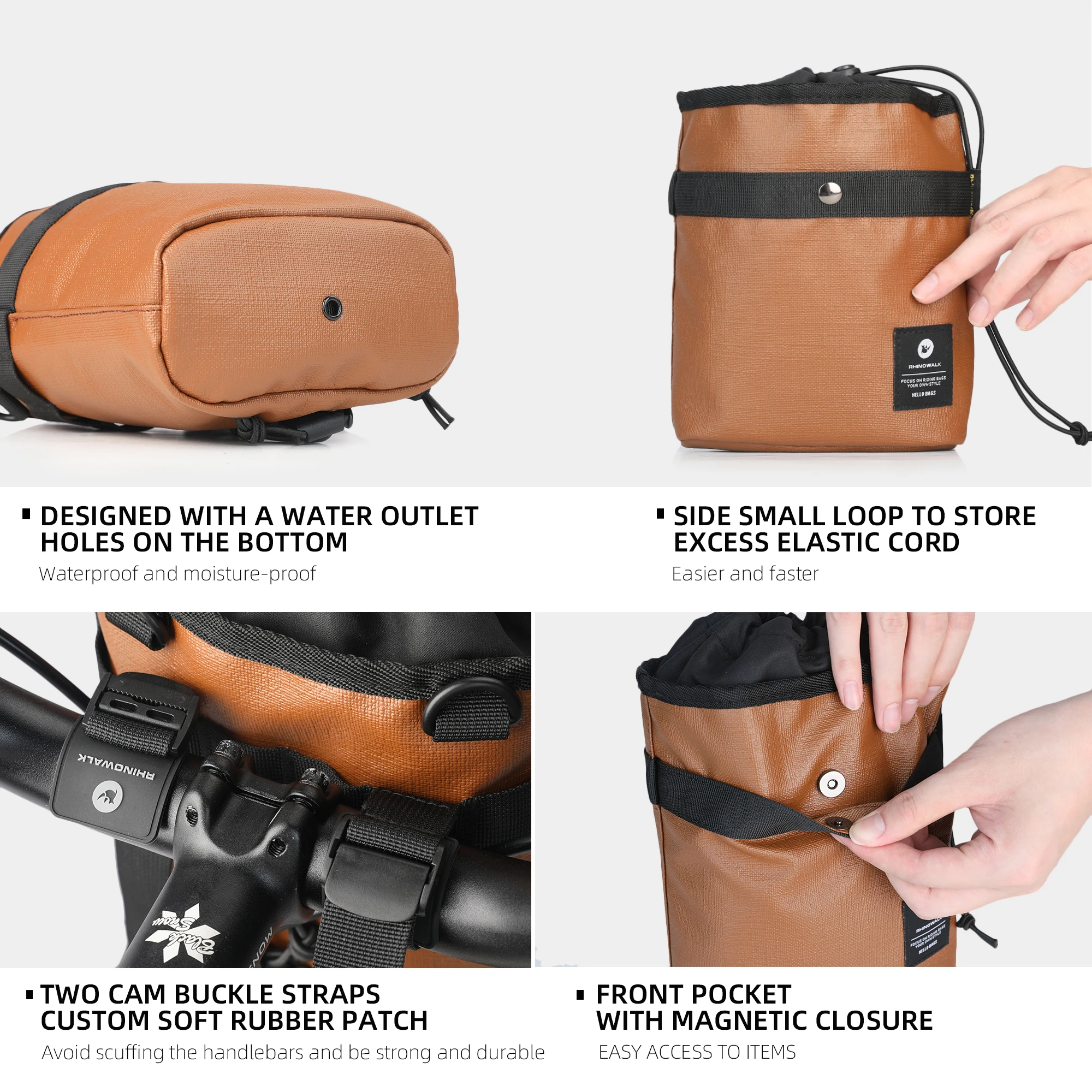 Rhinowalk 2.5L Bicycle Water Bottle Morandi Color Front Bag Bike Handlebar Bag Urban Riding Shoulder Bag Fit For Brompton