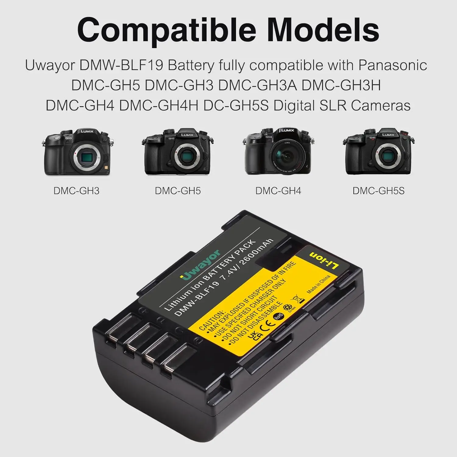 Uwayor DMW-BLF19 Battery and Charger Set for Panasonic DMWBLF19, Panasonic Lumix DMC-GH3/4/5/5S DC-G9 DMC-GH4K DMC-GH3K