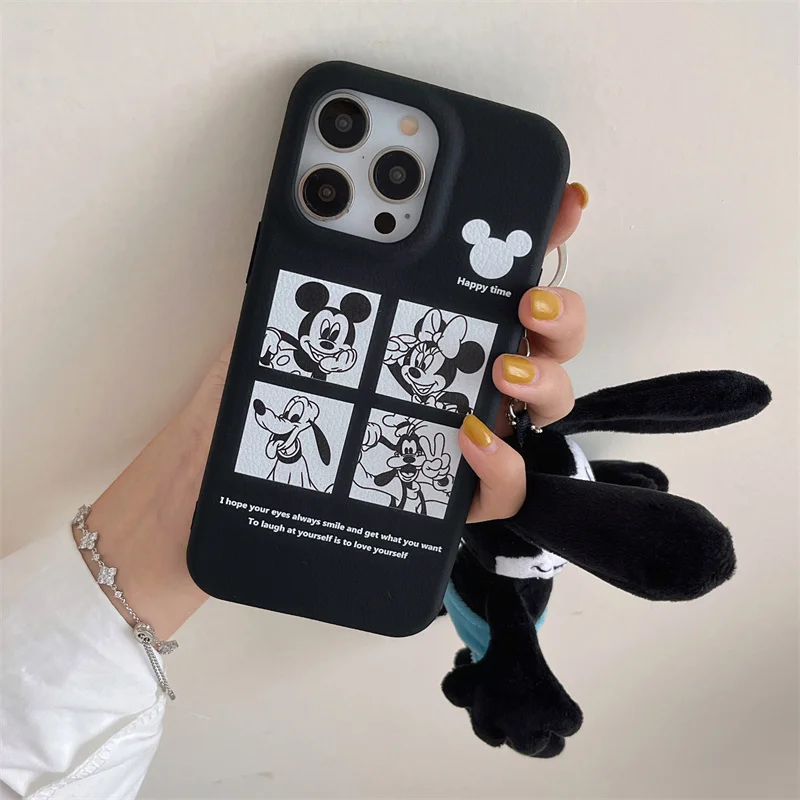 ديزني لطيف أربعة قصر شبكة ميكي ميني جوفي جراب هاتف آيفون 13 14 15 برو ماكس ميكي ماوس جلد ناعم غطاء مضاد للسقوط