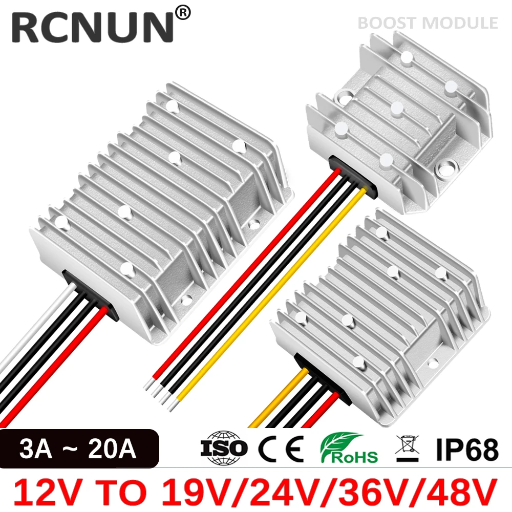 RCNUN 12V to 19V 24V 28V 36V 48V 1A 3A 5A 8A 10A 15A 20A DC-DC Step Up Voltage Converter Regulator Booster Power Module for Cars