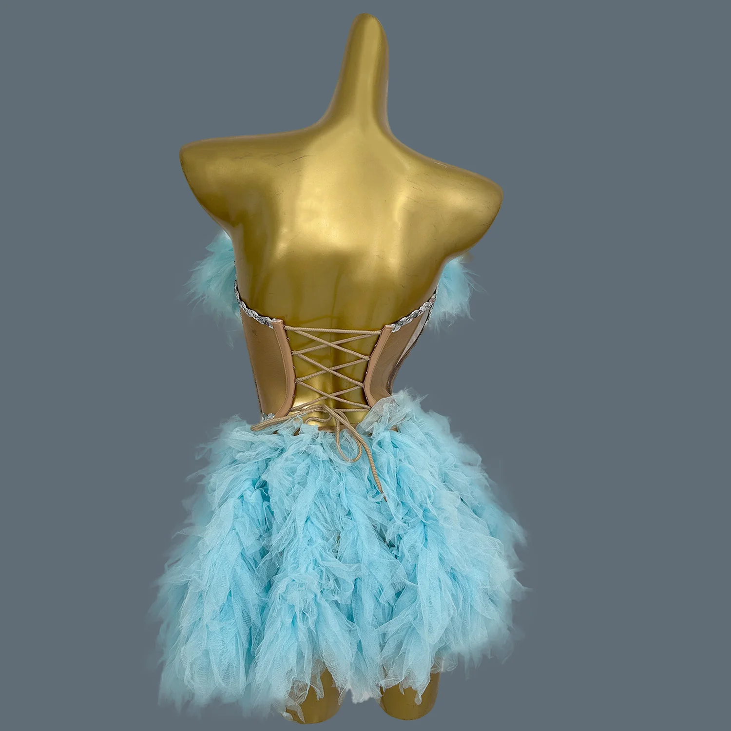 Sexy Strapless Crop Top Mini Skirt 2Pieces Set Women Festival Party Gauze Mini Dress Night Party Stage Dance Show Outfit Baozha