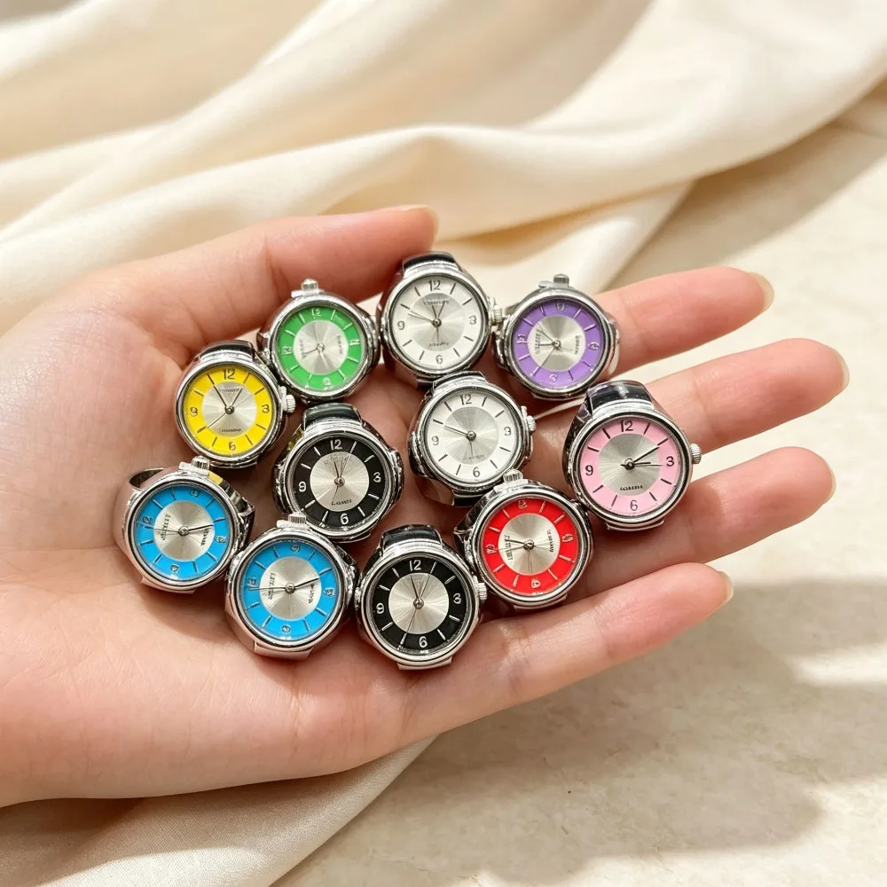 Mini Quartz Ring Watch Goth Punk Vintage Elastic Stretchy Finger Clock Unisex Jewelry Accessory for Women Men