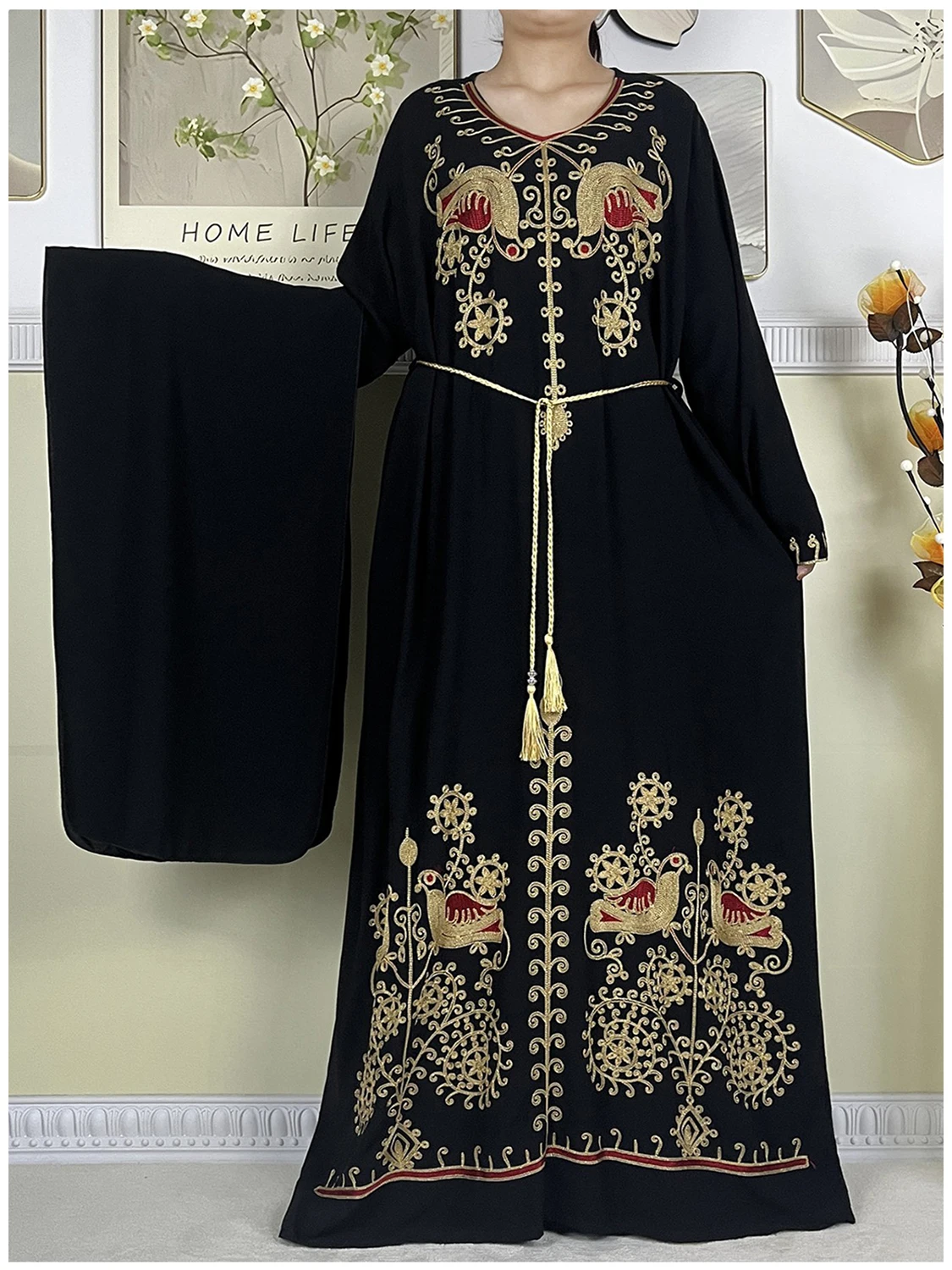 Muslim Abayas For Women Dress 2024 New Fashion Embroider Cotton Long Sleeved Loose Femme African Islam Woman Dresses With Scarf