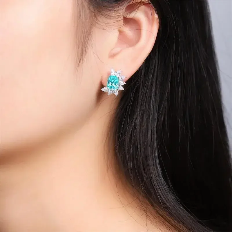 Pirmiana 2023 Hot Sale7.102ct Oval Shape Lab Grown Paraiba Sapphire S925 Silve Earrings Engagement Women