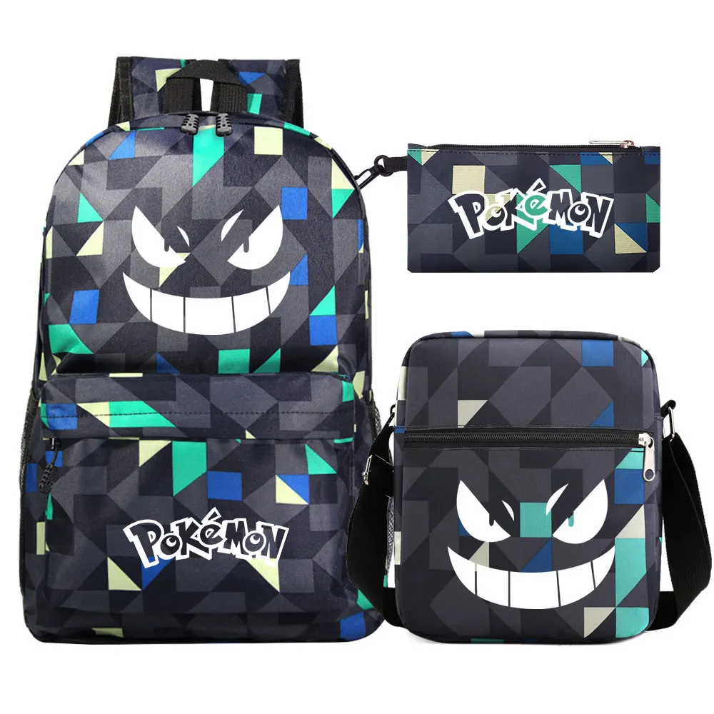 Pokemon Pikachu Backpack 3pcs Women Men Backpack Travel Bag Schoolbag for Teens Girls Boys Solid Color Laptop Mochila