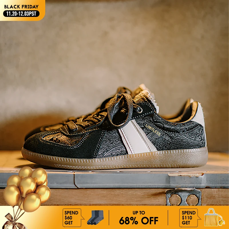 

Maden New Vintage Black Silk Casual Sneakers Versatile Flat Shoes German Training Classic Shoes for Men's Autumn and Winter