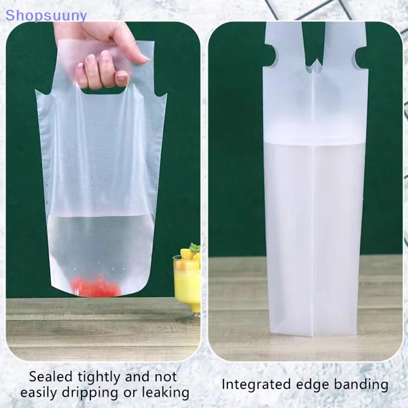 [SU] 100Pcs Single/Double Disposable Cup Milk Tea Packaging Bags Frosted Transparent Beverage Bags Coffee Takeout Tote Bag