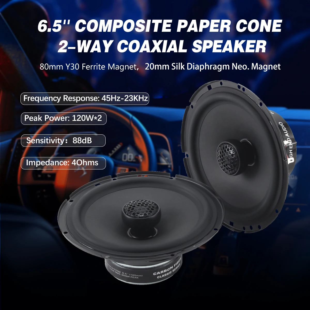 High Quality  Audio YS601 2-Way Premium Coaxial Car Speakers 1 Pair 6.5 Inch 4ohm RMS 60W*2 Car Audio Stereo Coaxial Speaker