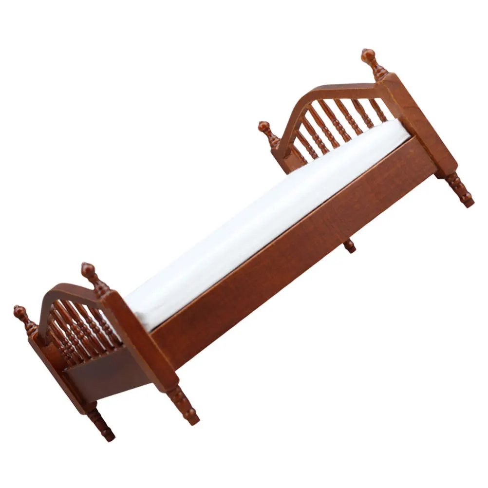 

Миниатюрный кукольный домик, двуспальная кровать, белая простыня, винтажная деревянная мебель для ролевой игровой комнаты, коробка для дисплея, декор для ролевых игр