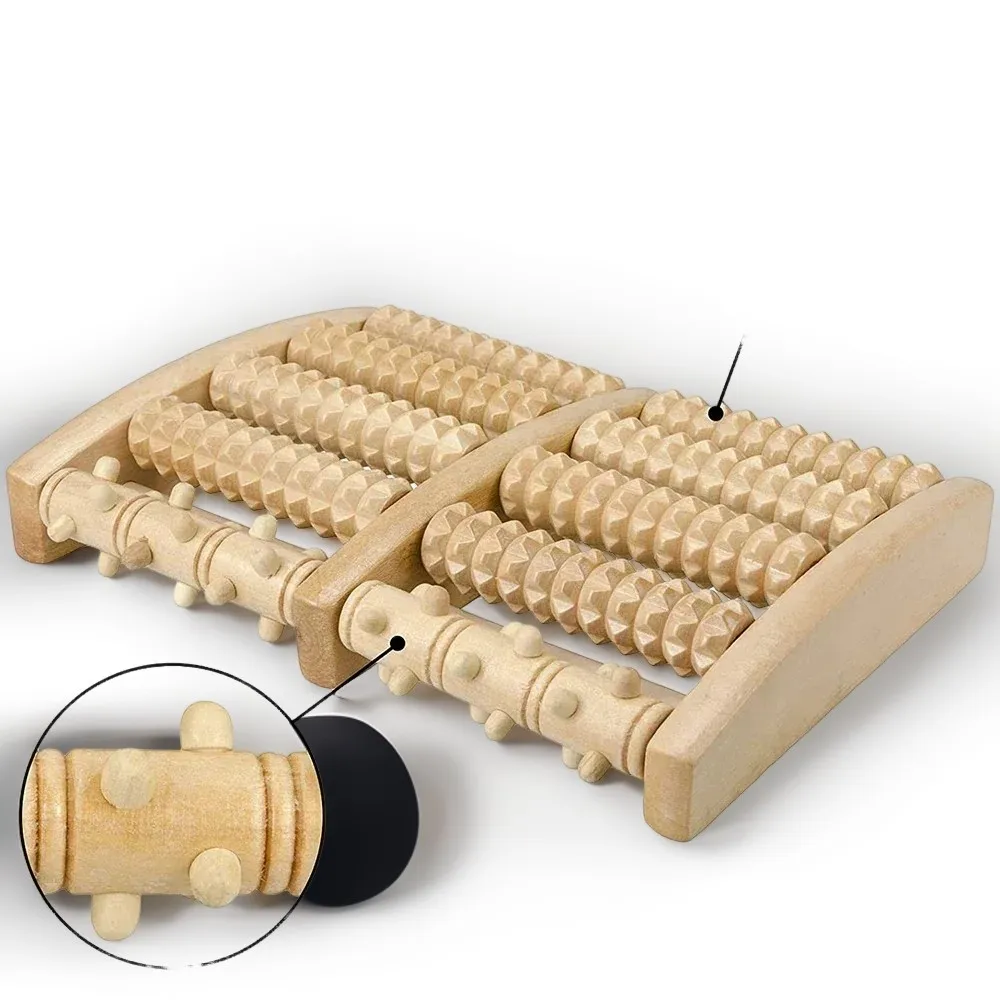 Wooden six row large roller foot massager with engraved characters for hand massage, household foot massager Vibrator