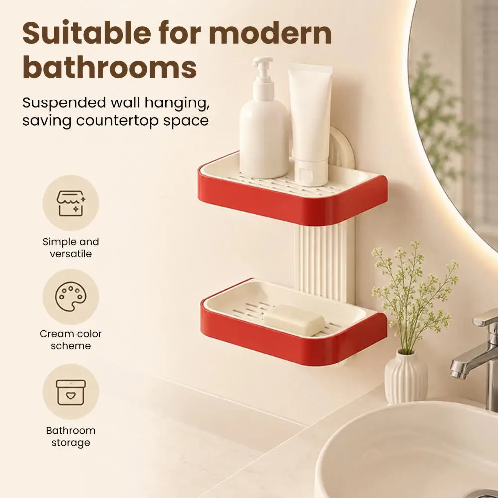 Wall Mounted Soap Dish, No-Punch Installation Soap Tray, with Pull-Out Water Collection Tray Waterproof Organizer for Bathroom