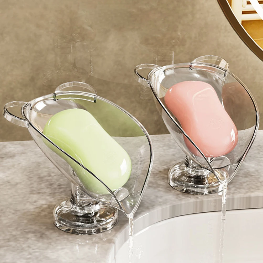

2pcs Soap Box Holder Self Draining Sucker Dish Plastic Suction Cup Bathroom Kitchen Transparent Bar Case Container