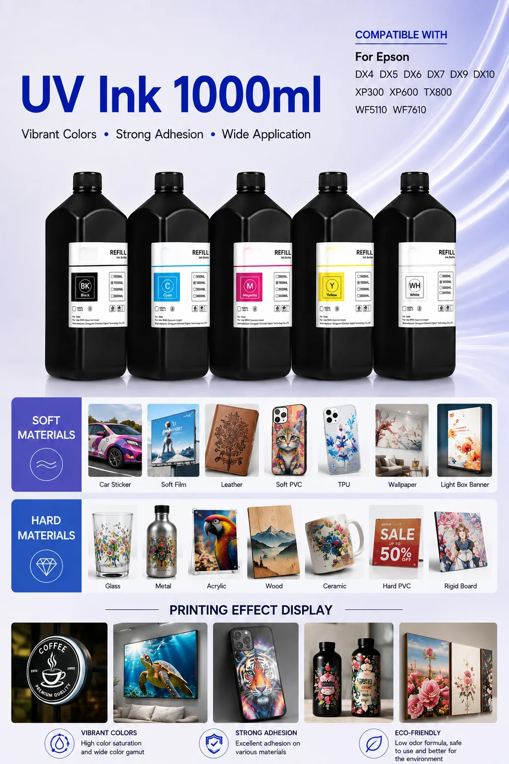 UV Ink 1000ml UV Led Ink Soft Or Hard For Roland LEF-200 LEF-12 LEF-12i LEF-20 LEJ-640 LEJ-640FT LEC-300 LEC-330 LEC-540 printer