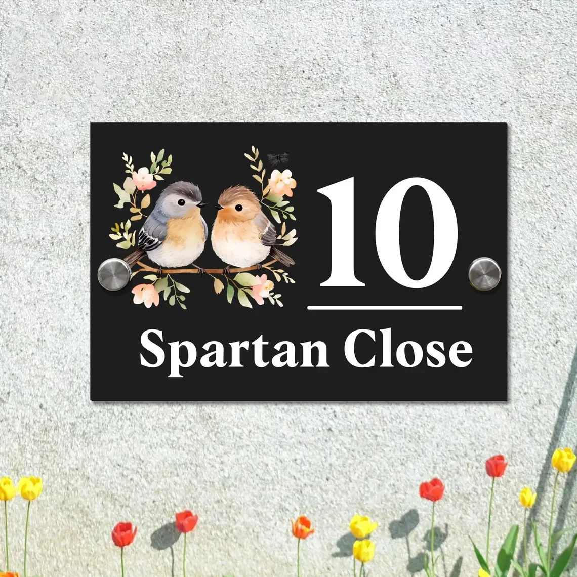 

Изготовленная на заказ вывеска с номером дома, персонализированная адресная вывеска с птицами любви, табличка с номером дома, декор входной двери, современная вывеска для дома, новый дом W