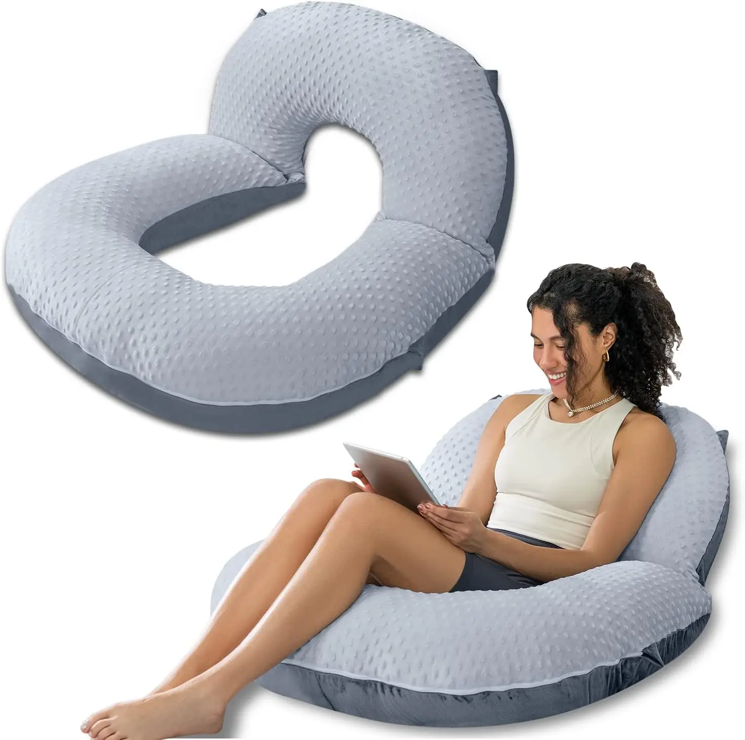 

Adjustable Reading Pillow for Bed and Couch, Multi-Functional Support for Back and Legs, Grey Velvet