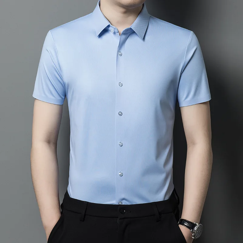 

Men's Short Sleeve Pure Color Casual Shirt Stylish Versatile Summer New Arrival Polyester Fiber Thin Model Daily Wear
