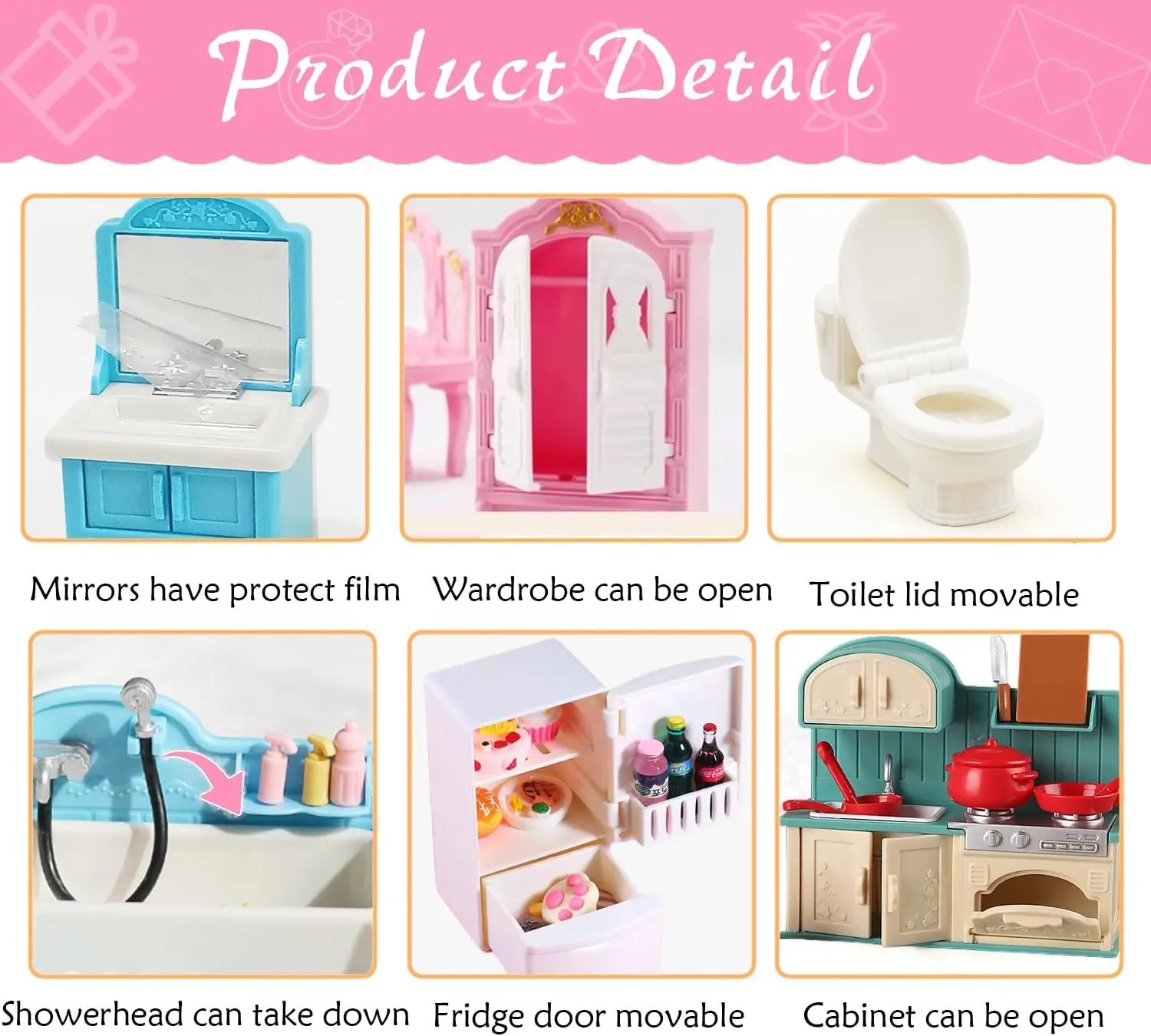 Dollhouse Furniture Mini Doll House Furniture Accessories Set Kitchen & Bathroom Toy Educational Pretend Play Toys for Toddler