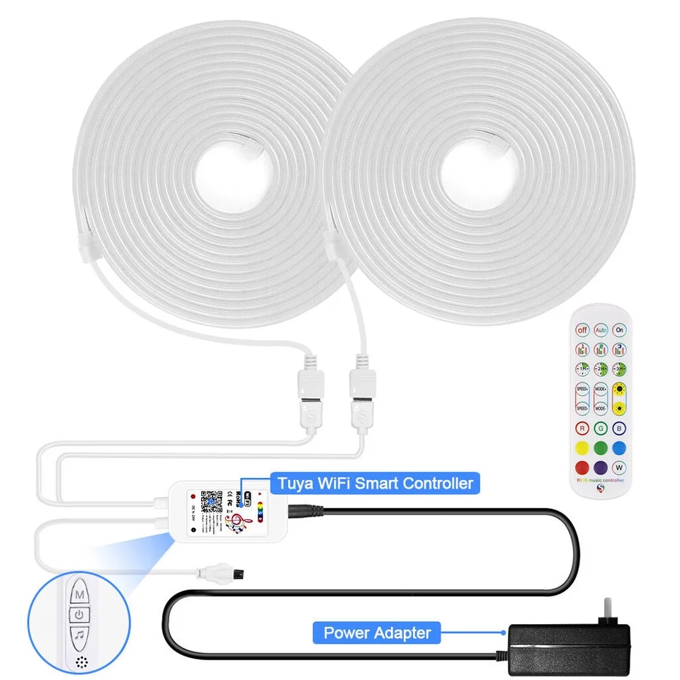 DC5V USB RGB Neonowa taśma LED 1M 2M 3M Wodoodporna taśma neonowa Bluetooth Tuya App Control do dekoracji ścian pokoju Fairy Light