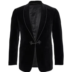 Elegant Black Velvet Men Blazer 1 Piece High Quality Shawl Lapel Jacket New Arrival Slim Formal Male Suit Blazer Costume 2024