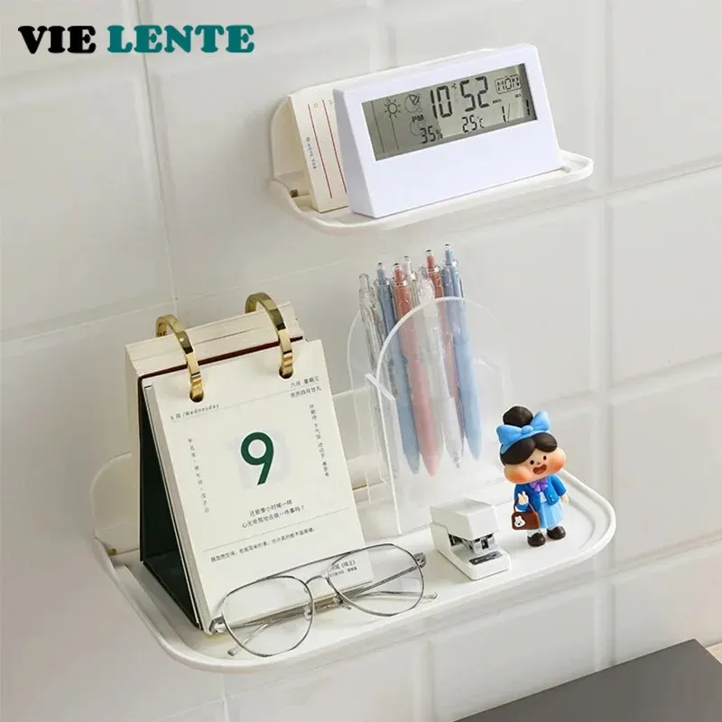 Folding Wall Mounted Shelf Saving Space Foldable Storage Rack Punch-Free Phone Holder Wifi Router Storage Tray BathroomOrganizer