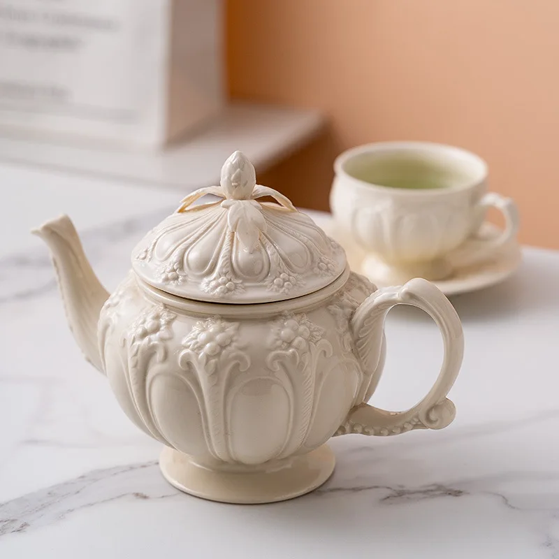 British Relief Palace Style Coffee Cup Teapot Set Simple Afternoon Tea Set Creative Ceramic Kettle - view 2