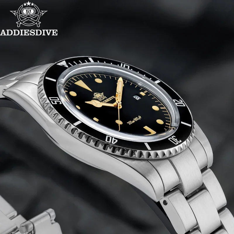 Reloj ADDIESDIVE de 39mm para hombre, reloj de pulsera de cuarzo con bisel de cerámica luminosa de cristal y espejo de burbuja de lujo, reloj de buceo resistente al agua de 20bar