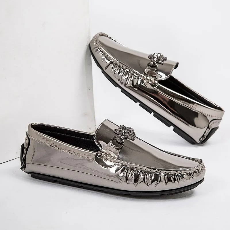 luxury wedding loafers shoes for man patent leather shoes designer man slip on shoes barefoot hombre tenis black golden