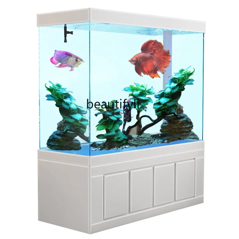 

Large household aquarium partition wall floor filtration water-free ecological ultra-white glass goldfish tank