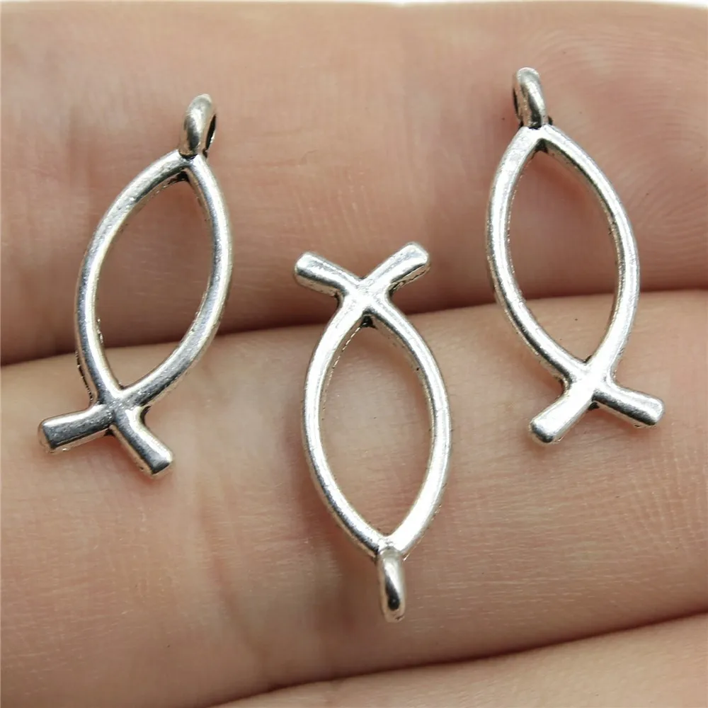 40pcs 20x8mm 2 Colors Antique Silver Color Antique Bronze Color Jesus Fish Charms Handmade Jewelry Making Accessories view 5
