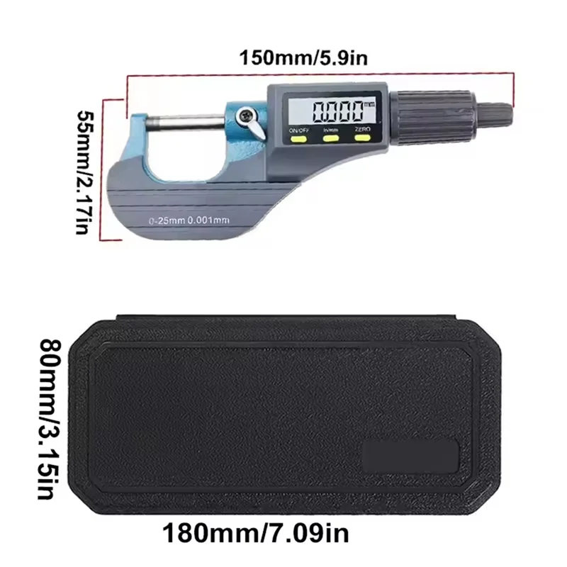 CQMF-0.001Mm Electronic OD Micrometer 0-25Mm Digital Micrometer Carbide Tip Measuring Tool Caliper Gauge Micrometer