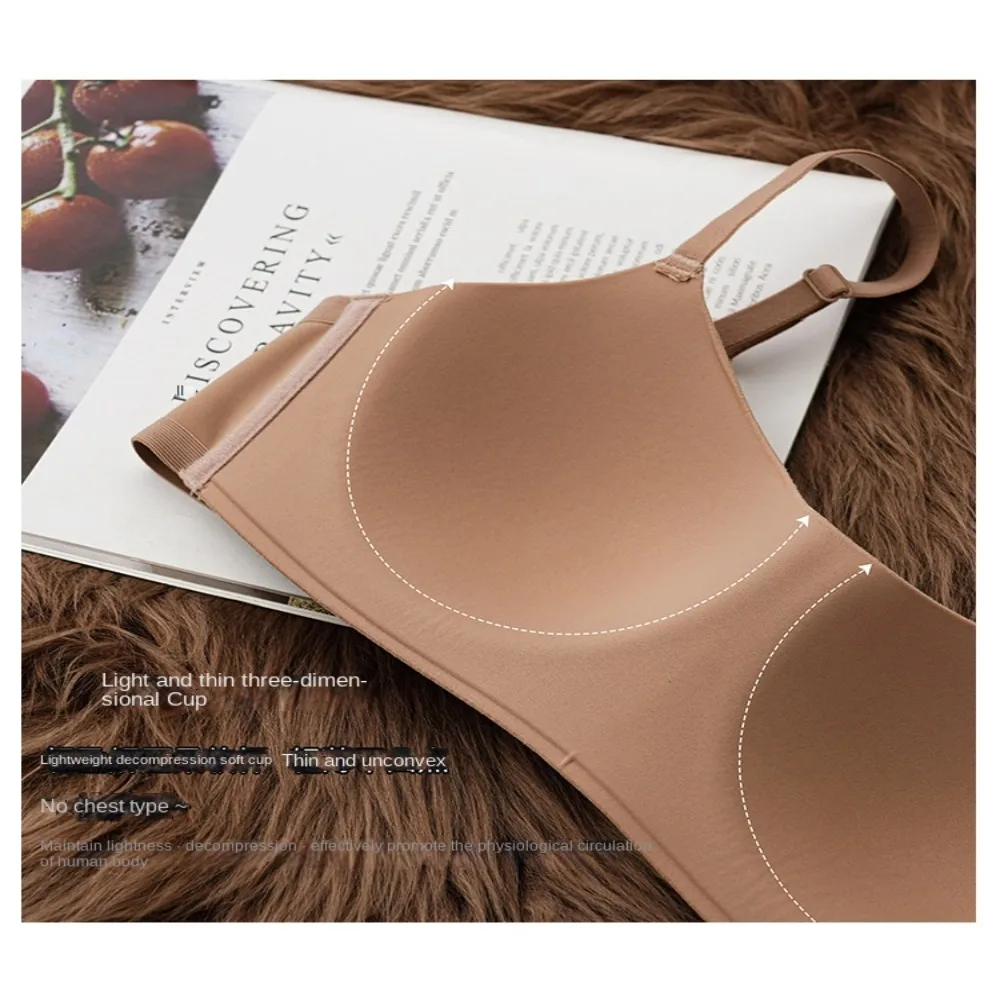 Anti-Sagging Soft Comfort Wireless Bra Thin Cup Elastic Material Push Up Bra Elastic Gathered Design Seamless Bra Back Support