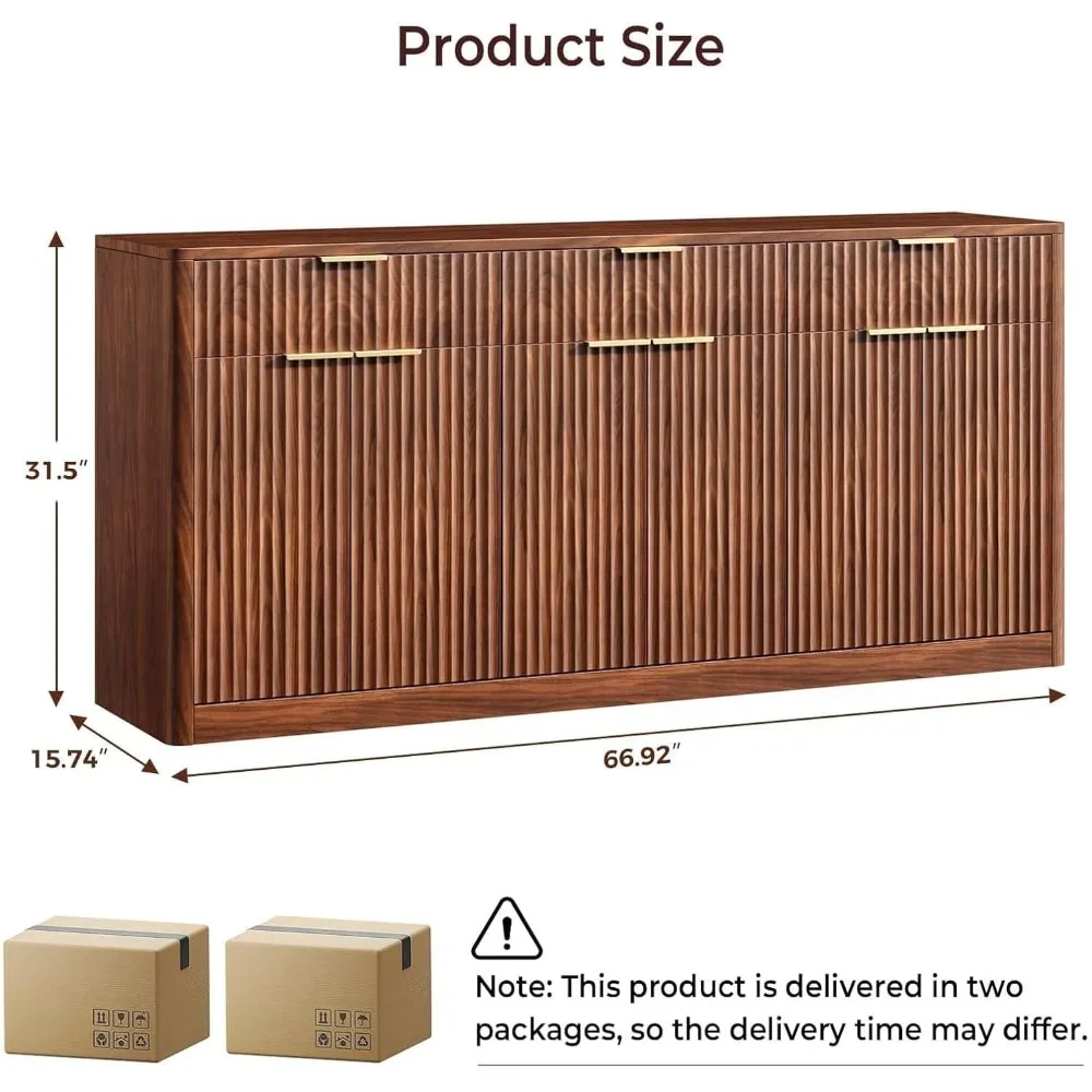 67-Inch Fluted Walnut Sideboard Cabinet 2