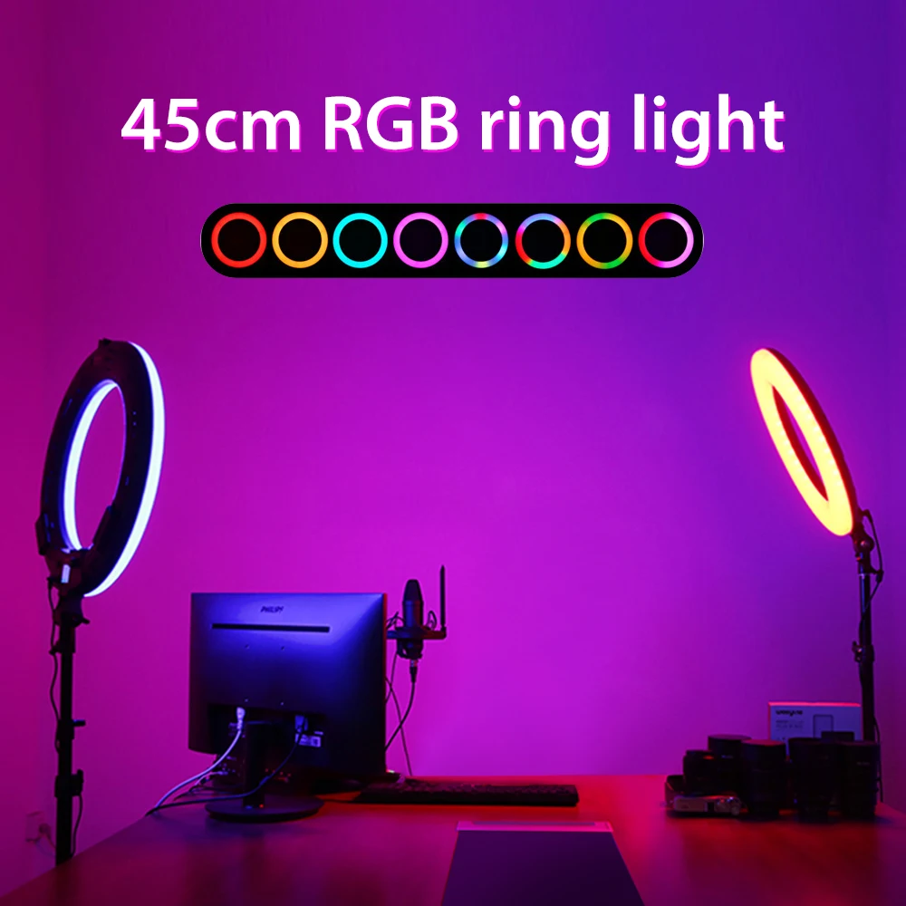 

18inch 45cm LED RGB Ring Light Colorful Photography Lighting With 190mm 150mm Tripod For Photo Studio Youtube Makeup shooting