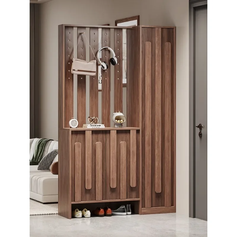 Chinese pine solid wood shoe cabinet, partition integrated with hanger side cabinet, living room locker shoe cabinet