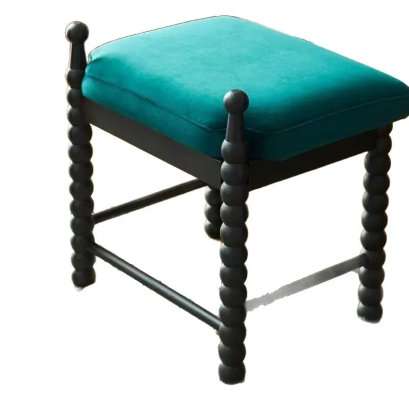 Solid wood dressing leather European shoe changing dresser backrest chair, American fabric makeup simple bedroom princess