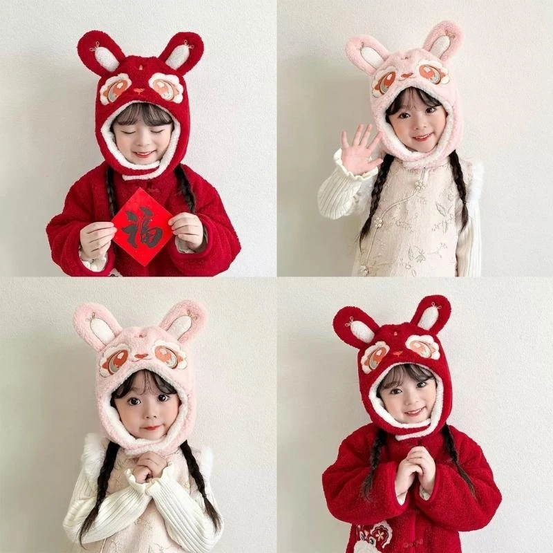 090B Winter Hat with Embroidery Spring Festival Hat Windproof Hat Ear Protections