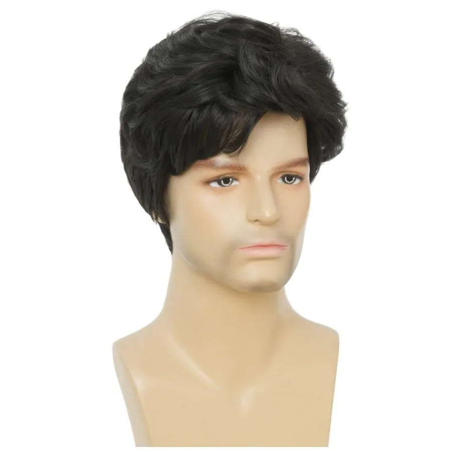 باروكة سوداء قصيرة للرجال للاستخدام في الهالوين والحفلات اليومية، باروكات شعر صناعية ذات مظهر طبيعي للرجال خفيفة الوزن ومريحة