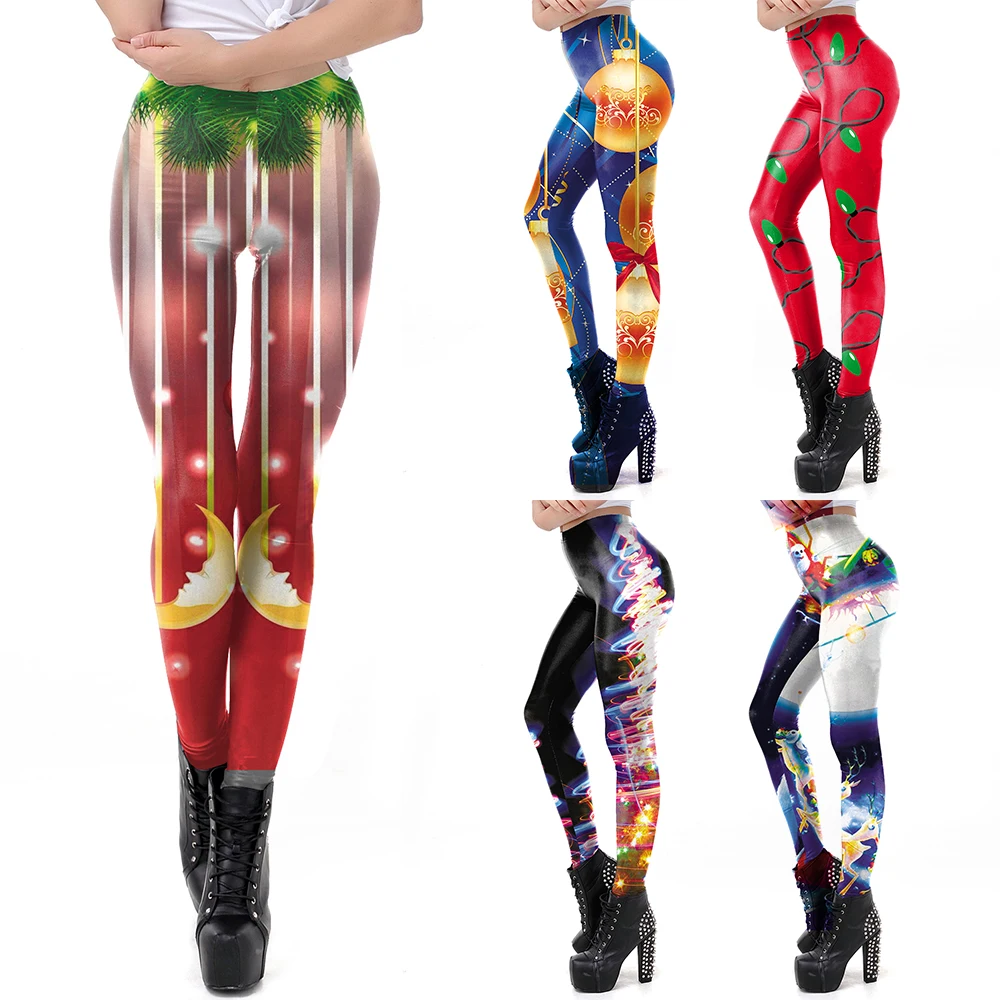 

Zawaland Fitness Sexy Women's Christmas Coloured Lantern Printed Trousers Slim High Waist Tight Yoga Pants Sports Leggings Women