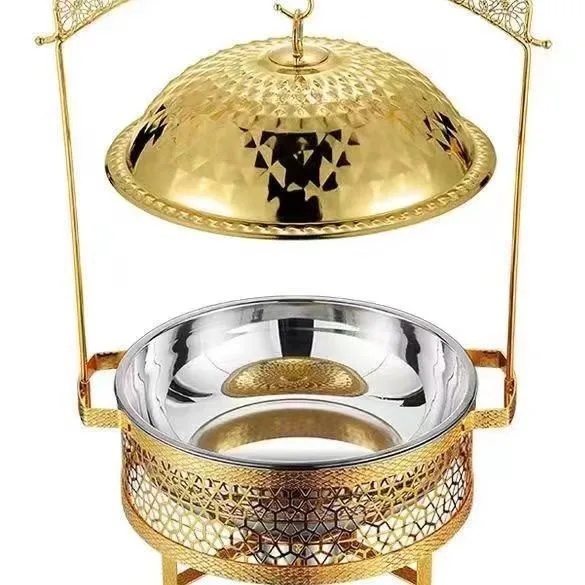 Stainless steel golden alcohol stove hot pot hanging cover hotel restaurant buffet stove thermal insulation heating container