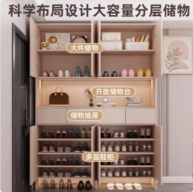 Y Solid wood shoe cabinet at the entrance of the home, indoor entrance, entrance cabinet, multi-layer storage integrated wall