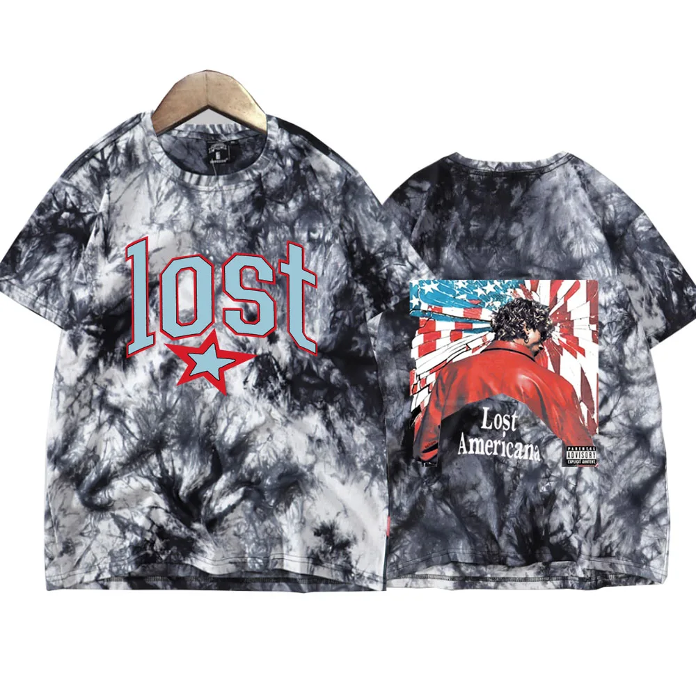 MGK Lost Americana Machine Gun Kelly التعادل صبغ قميص رجل امرأة Crewneck تي شيرتات قصيرة الاكمام مروحة هدية