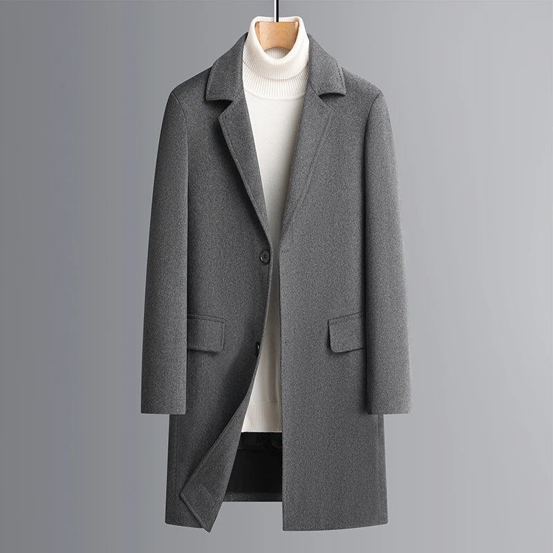 Winter Gentlemen's Wool Blend Overcoat With Detachable Puff Down Vest Soft Warm Coat Gray Black Essential Topcoat Old Money Look