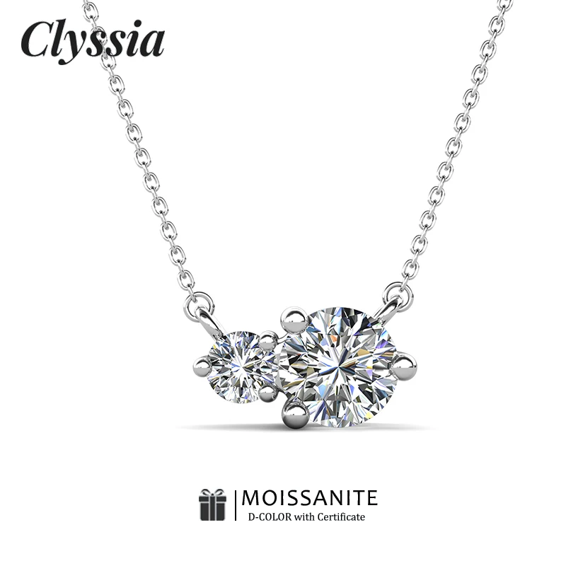 

CLYSSIA 4,0 мм и 6,5 мм двойное круглое ожерелье с подвеской из муассанита для женщин ювелирные изделия из стерлингового серебра 925 пробы женские ювелирные изделия с бриллиантами