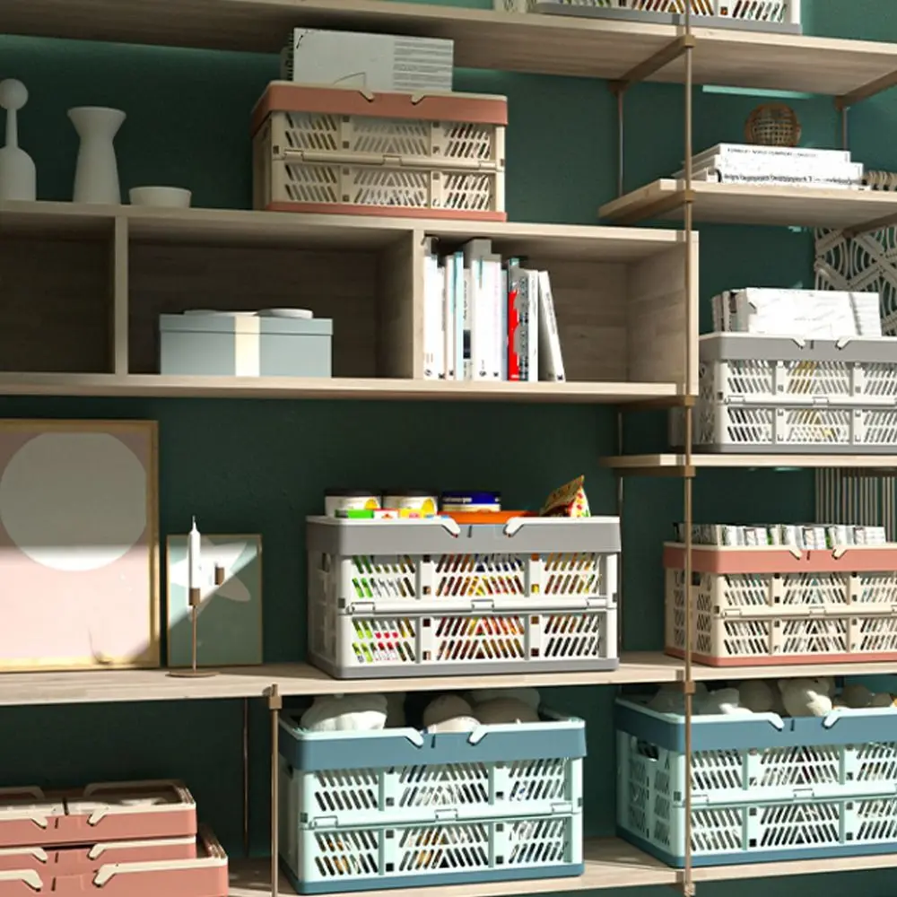 Thickened Folding Storage Basket Large Capacity Hollow Collapsible Storage Crate Stackable with Handle Plastic Storage Box