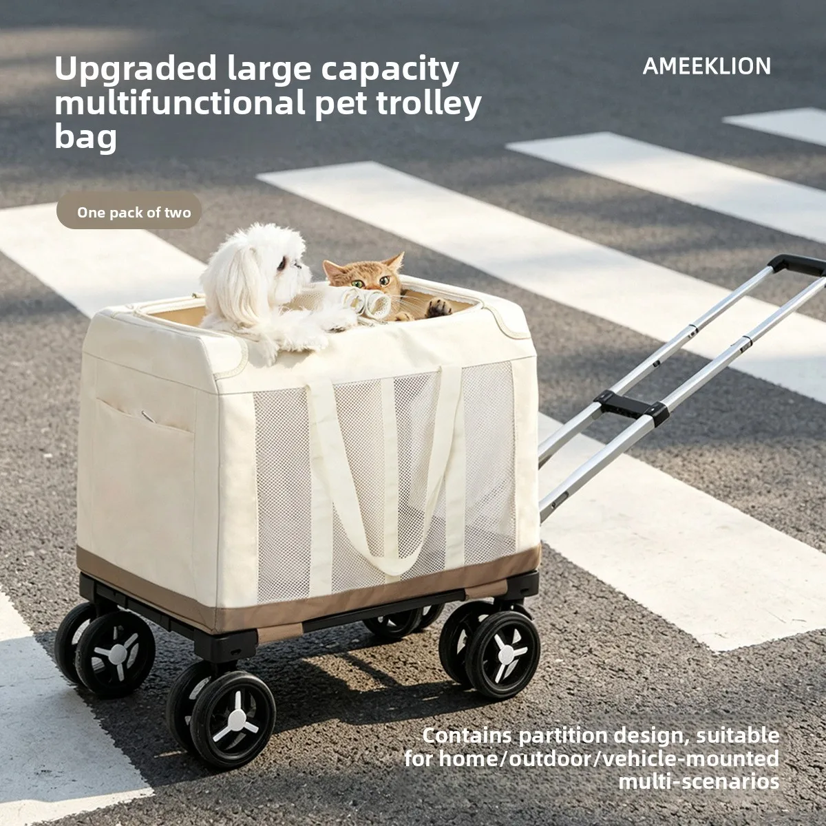 Pet trolley case, large hatchback cat bag, portable when going out, two large-capacity suitcases for multiple cats