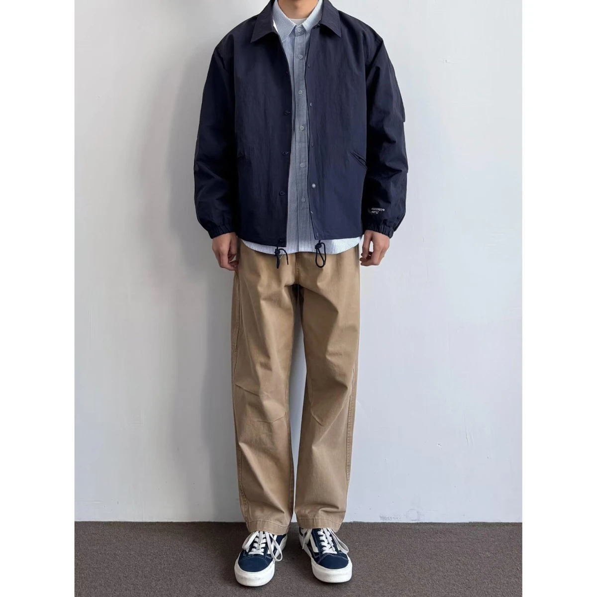 

Retro Japanese Sle Loose Casual Collar Jaet ex Pure Color Simple Spring Autumn New Workwear Outerwear